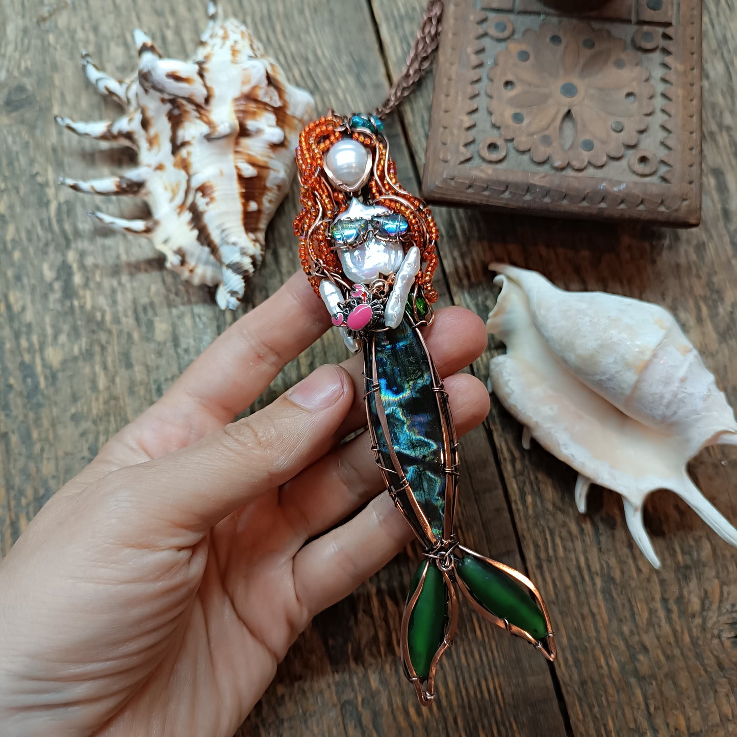 Red head mermaid necklace 🧜🦀