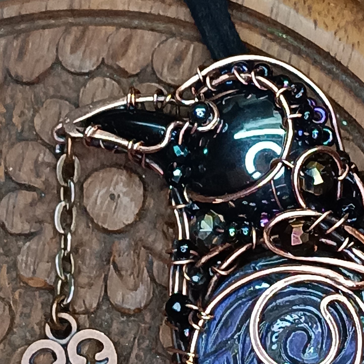 Purple wing Secret Keeper. Raven necklace.
