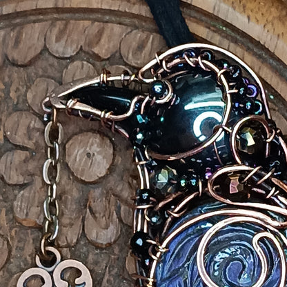 Purple wing Secret Keeper. Raven necklace.