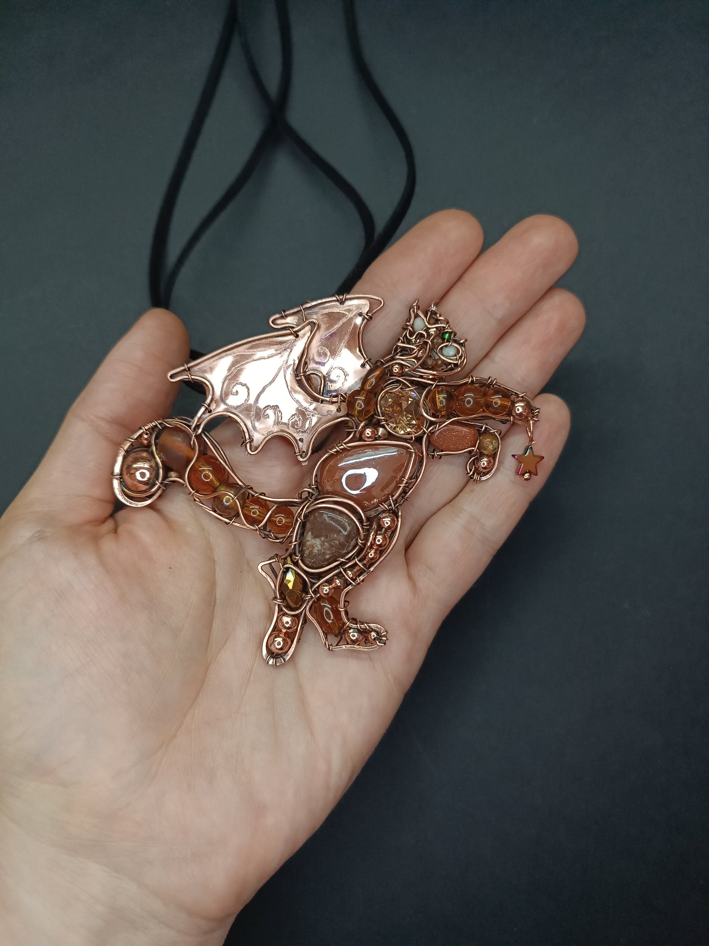 For Laurie. Magical winged cat necklace