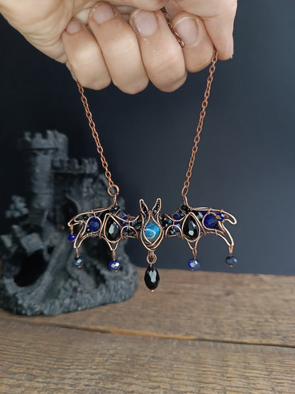 Blue night. Bat necklace