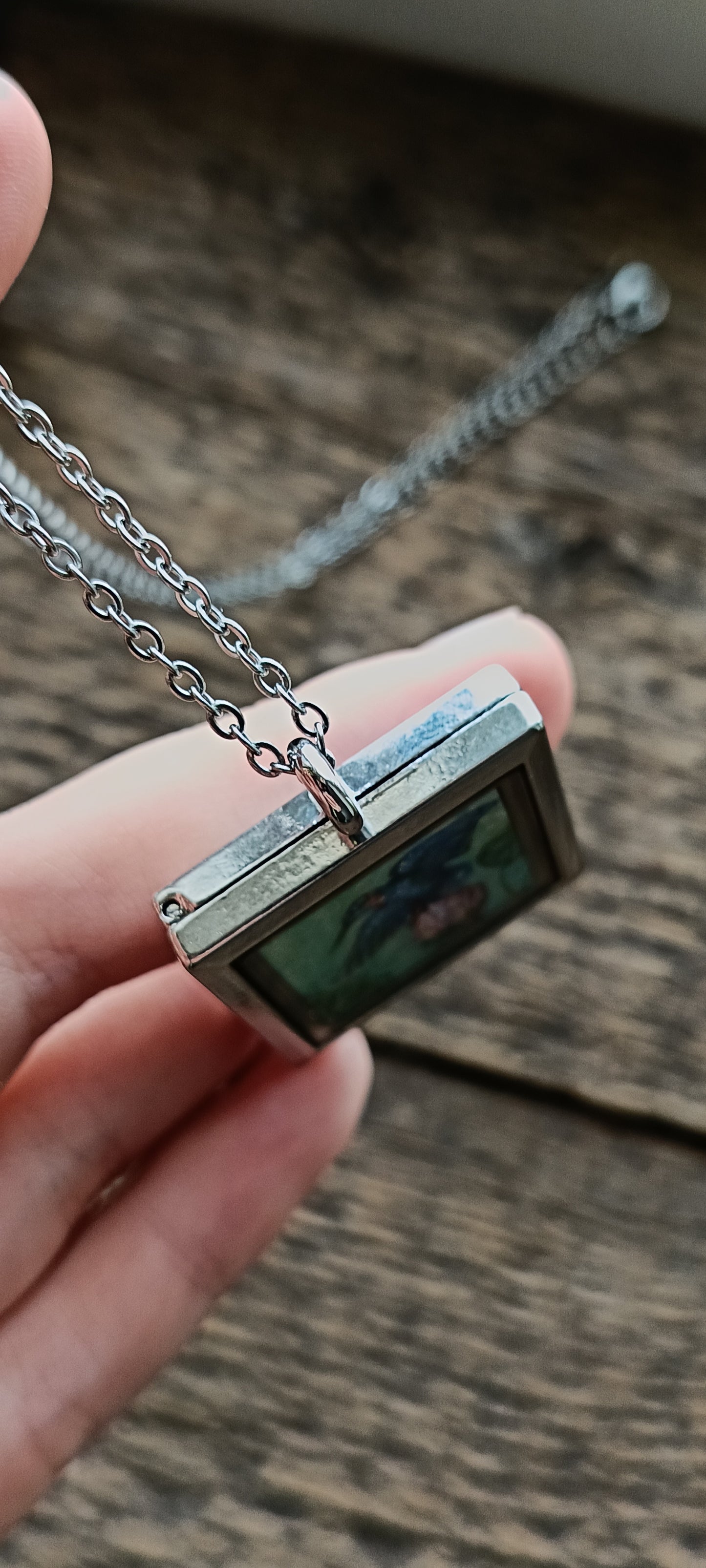 Kingfishers on lotus. Hand painted necklace.