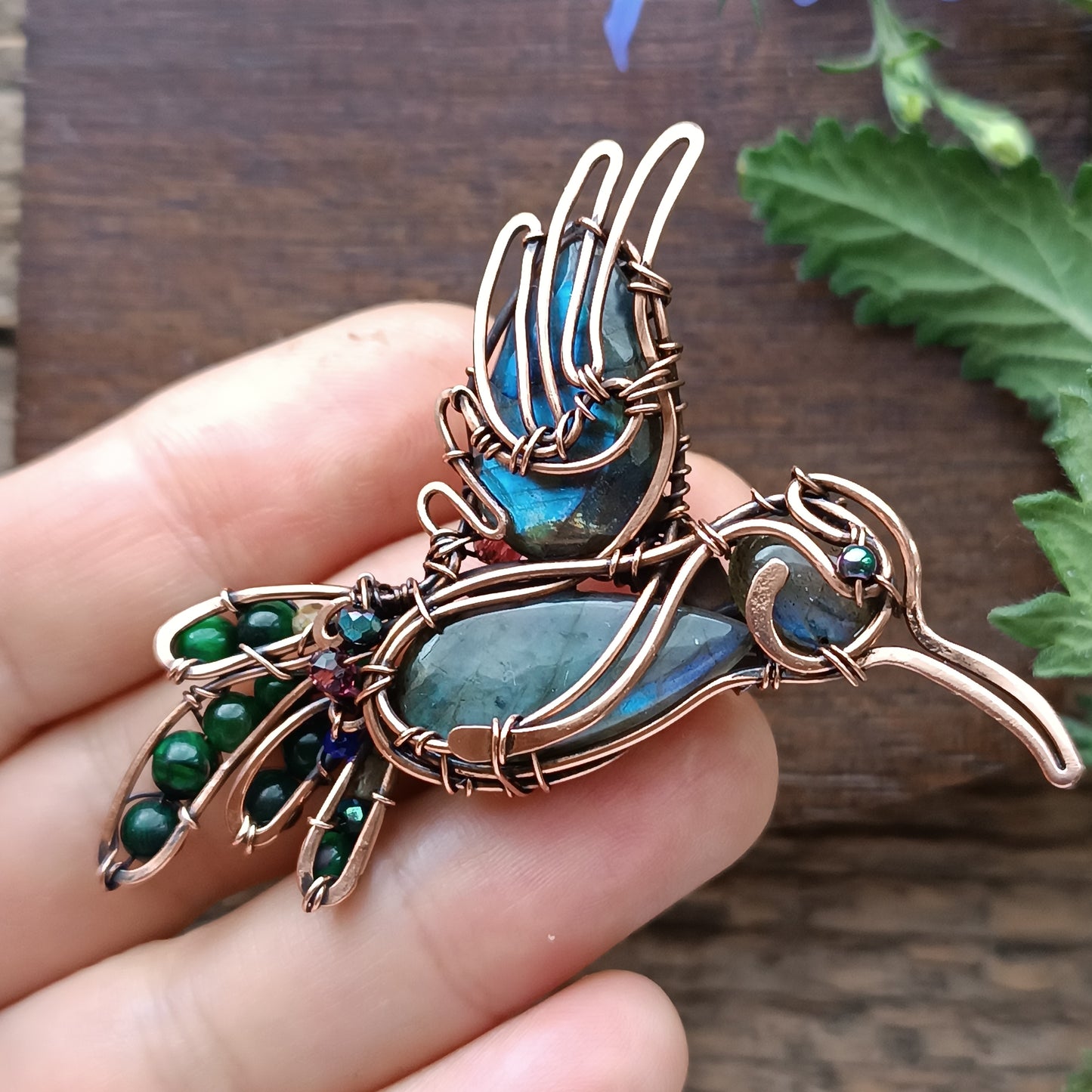 Blue and green hummingbird pin/brooch