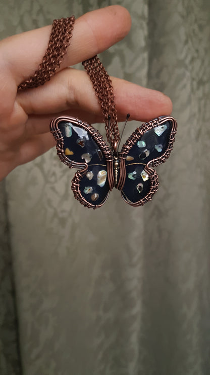 Reversible.Black enamel butterfly necklace.