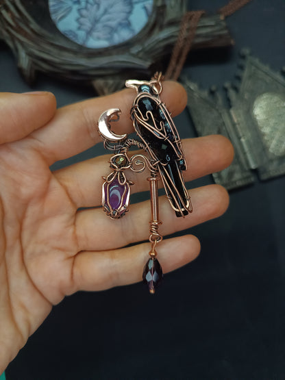 Raven on amethyst lantern necklace 🐦‍⬛💜
