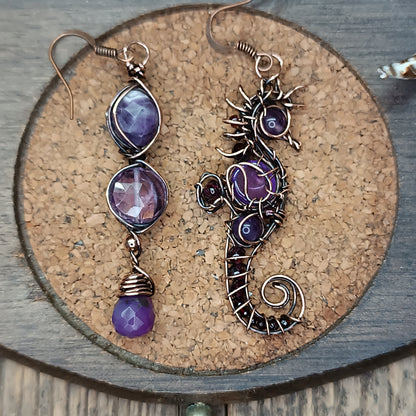 Amethyst seahorse earrings