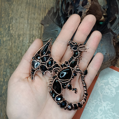 Black Crystal. Dragon necklace.