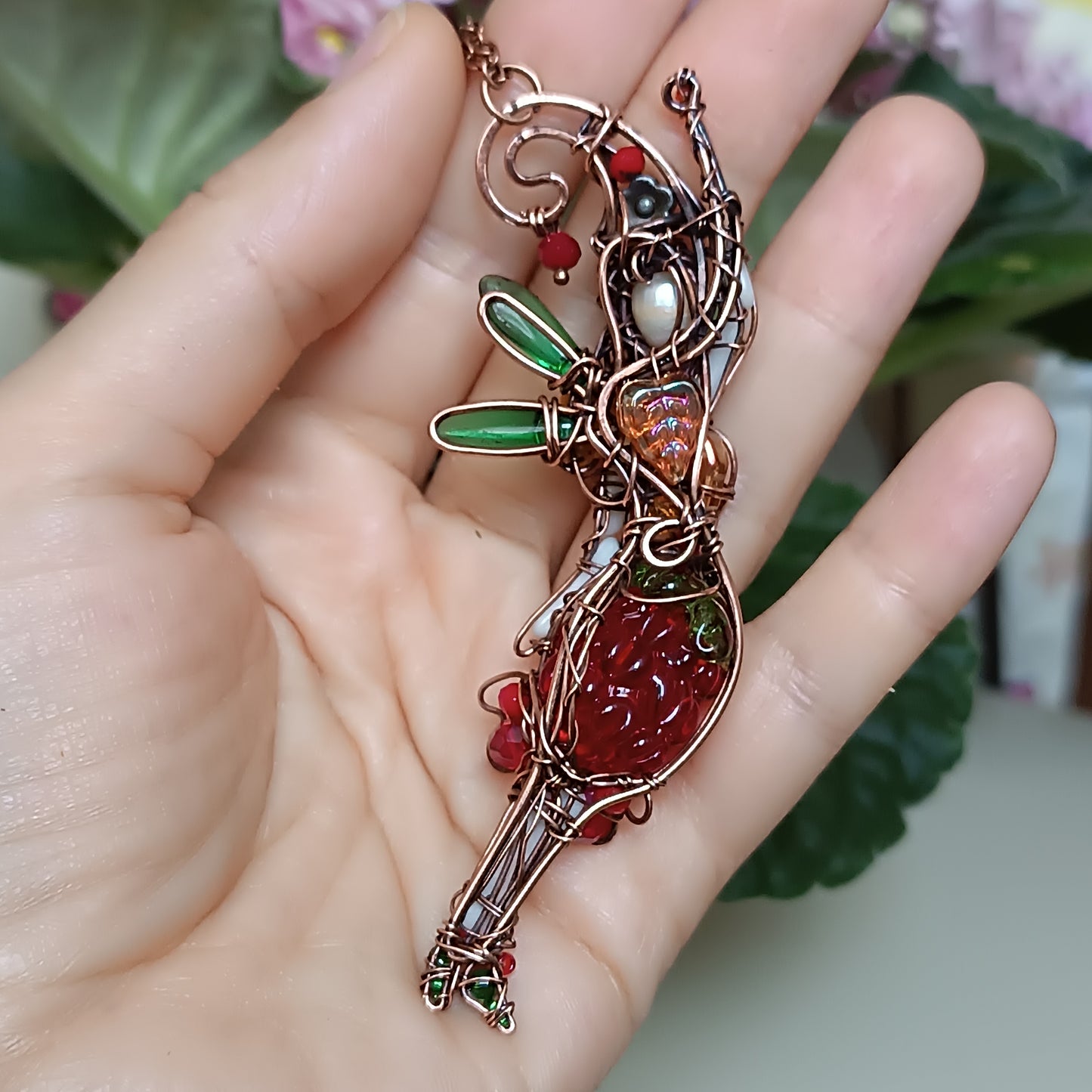 Sweet raspberry fairy pendant