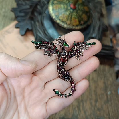 Little green and red dragon pendant