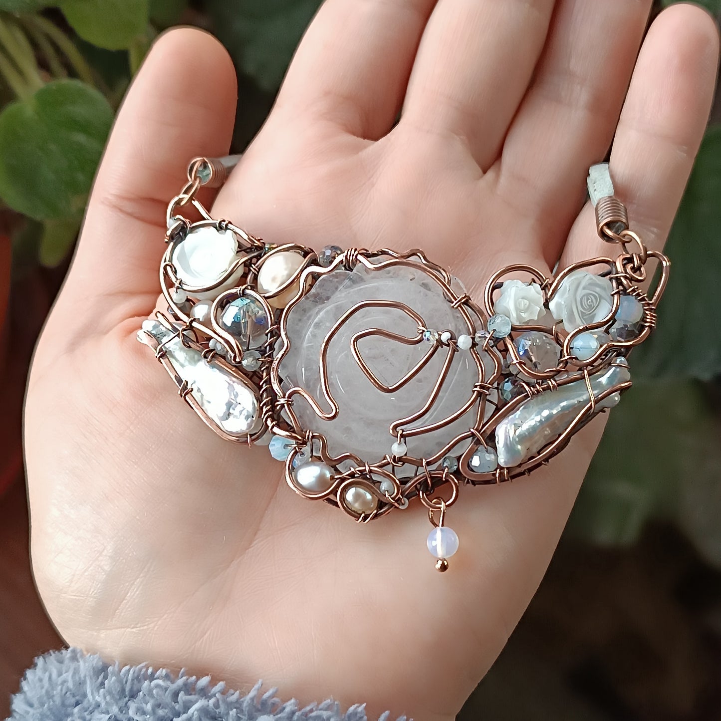 First snow. Rose necklace.