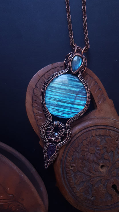 Blue tree of life. Statement copper wire wrapped necklace