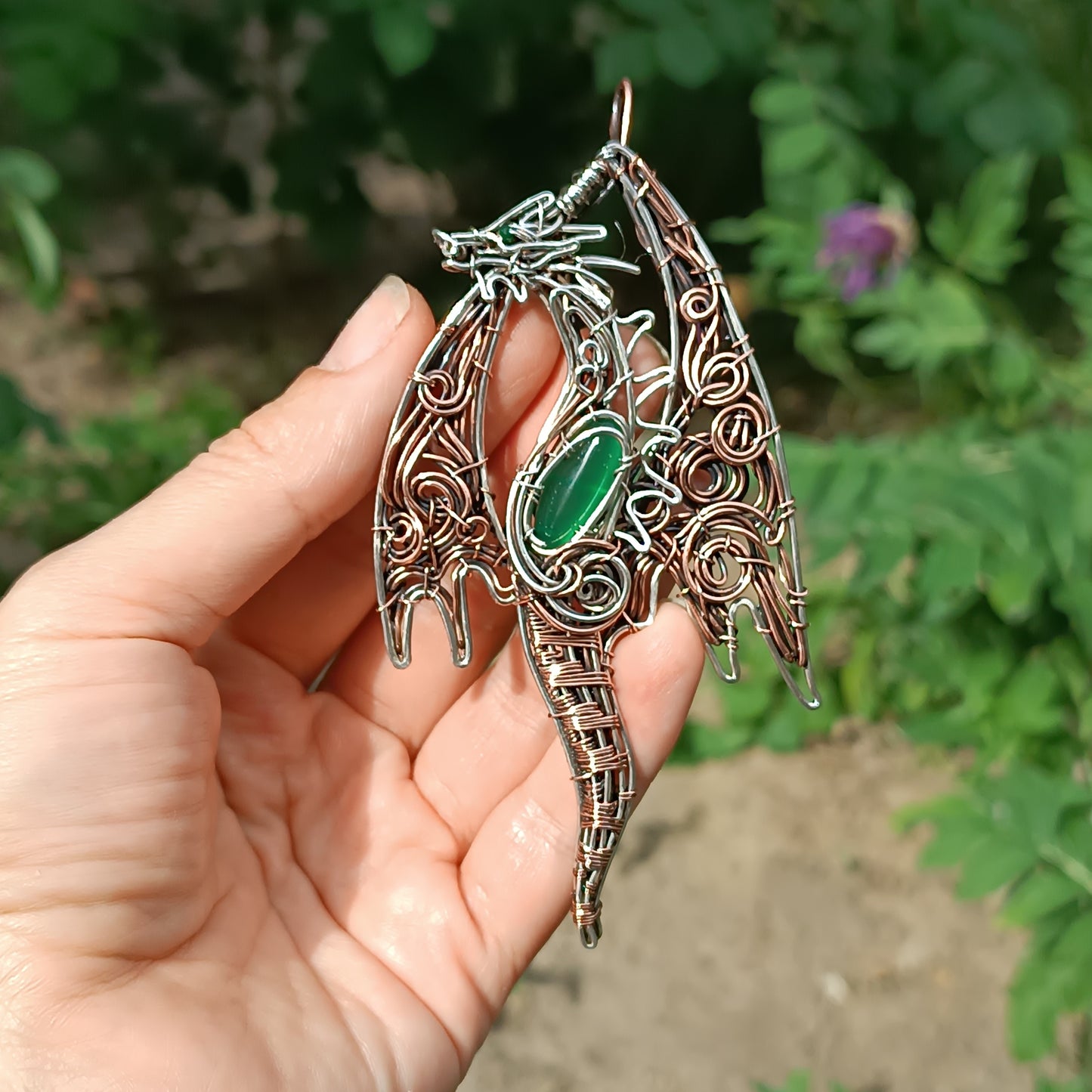 Silver and copper dragon necklace
