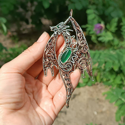 Silver and copper dragon necklace