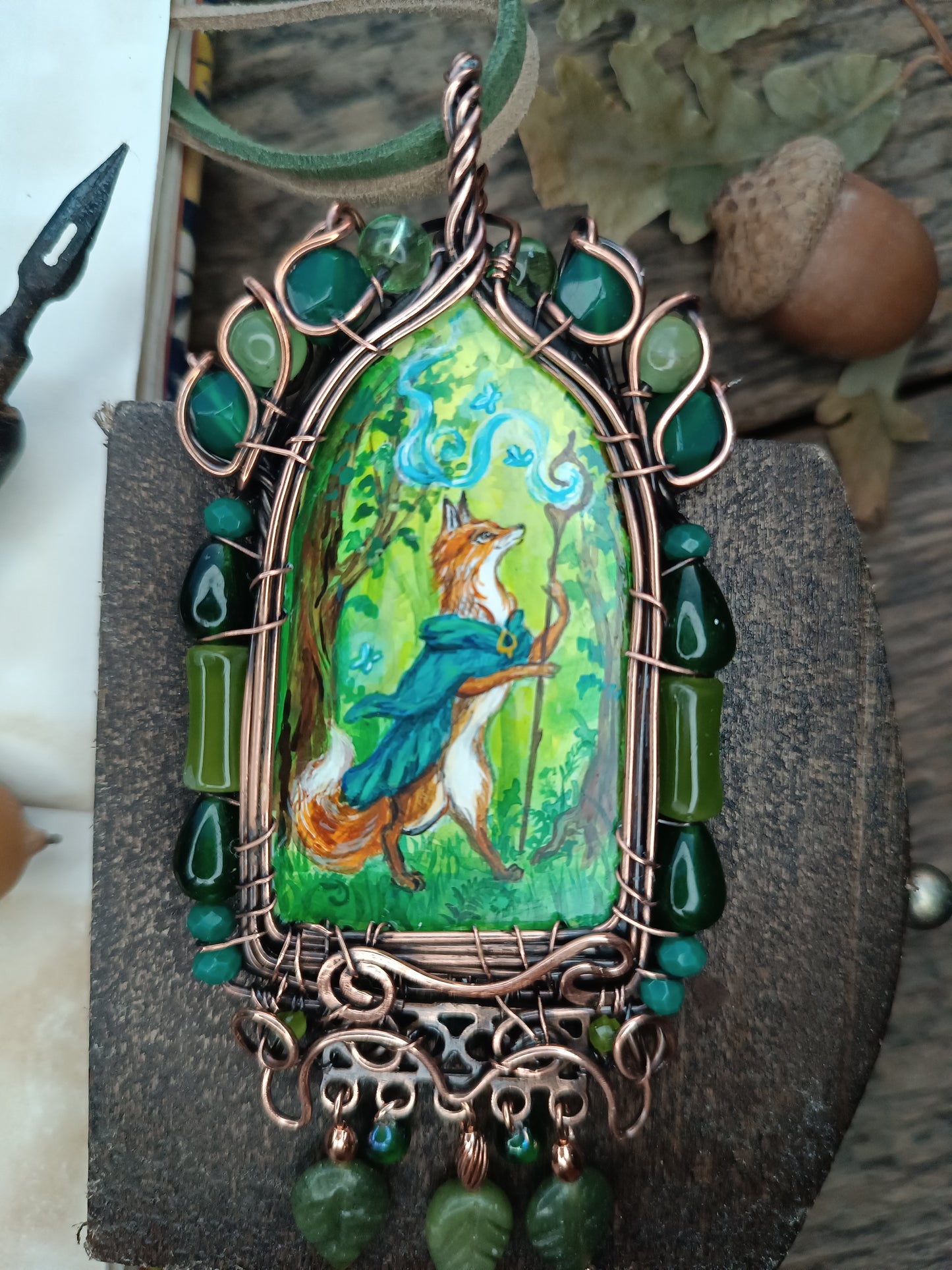 "Forest shaman"🌿🦊Wearable art necklace.