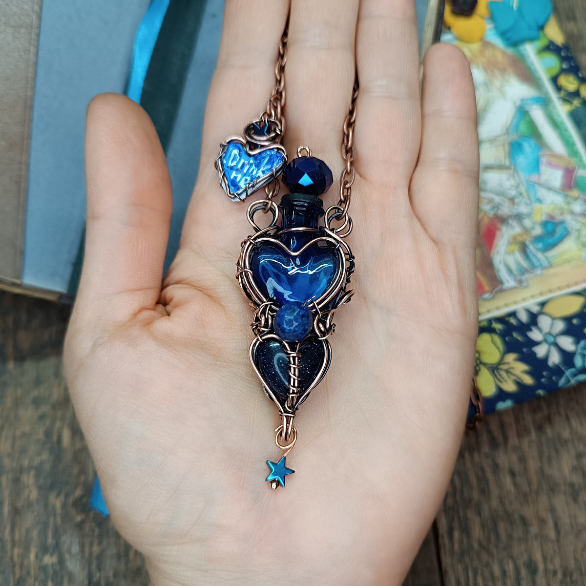 Blue magical "Drink me" bottle necklace💙