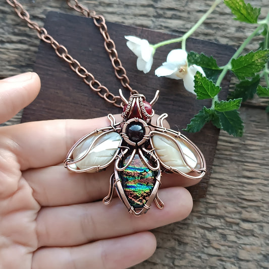 Dichroic glass bee necklace