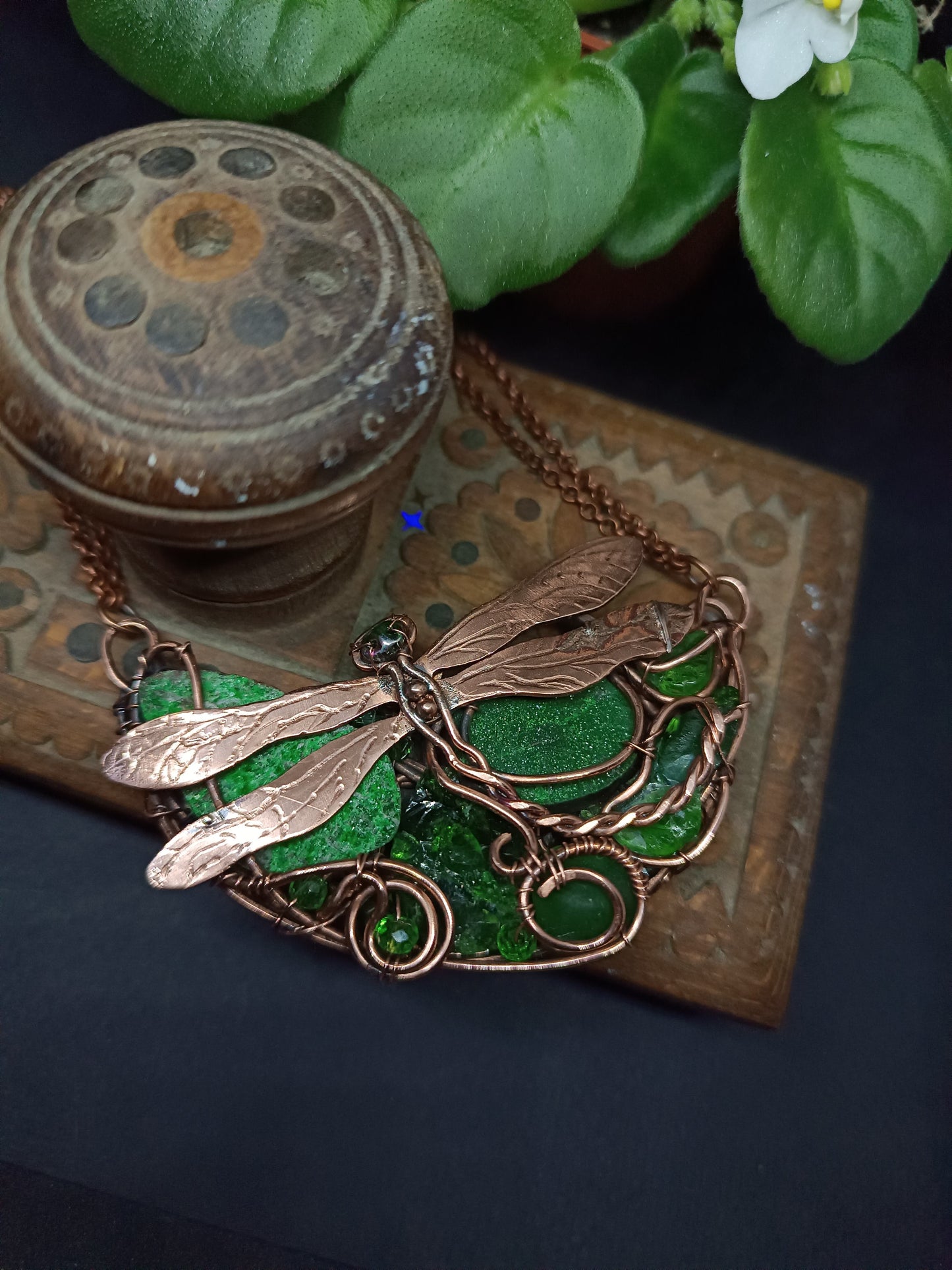 For Cheryl. Green dragonfly necklace.