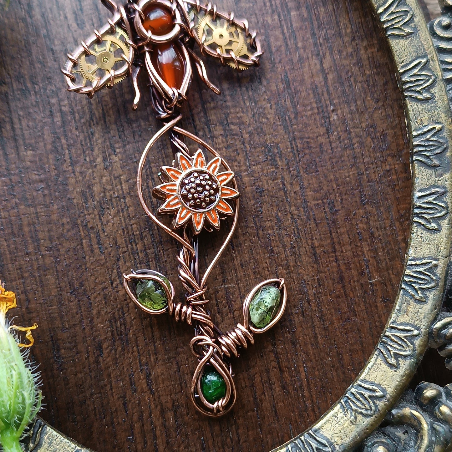 Sunflower bee pendant