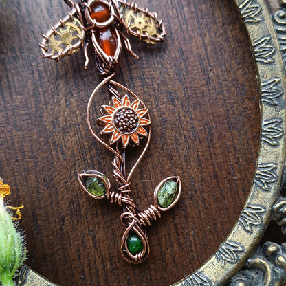 Sunflower bee pendant