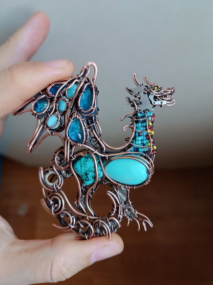 Blue ocean wind dragon. Wire wrapped necklace