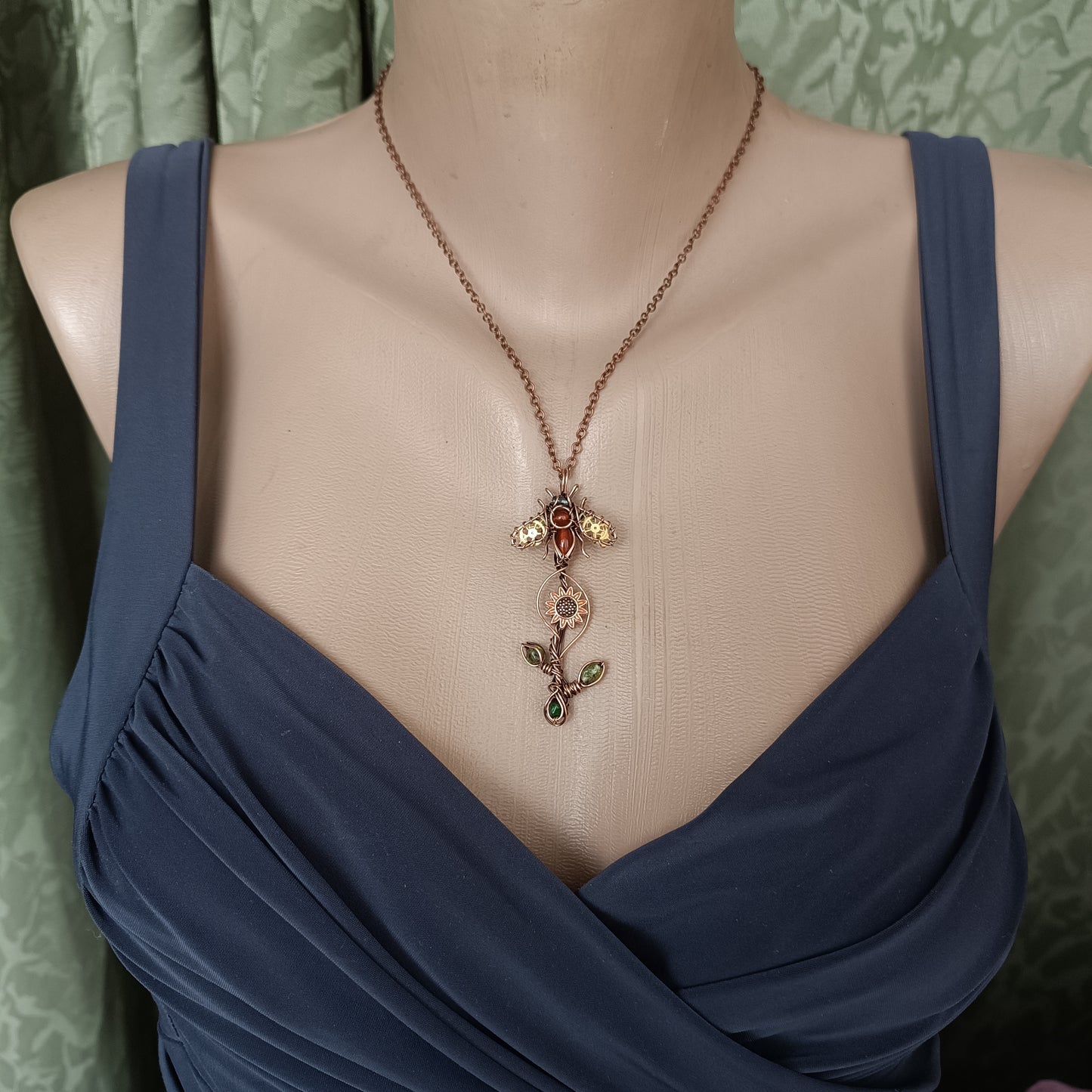Sunflower bee pendant
