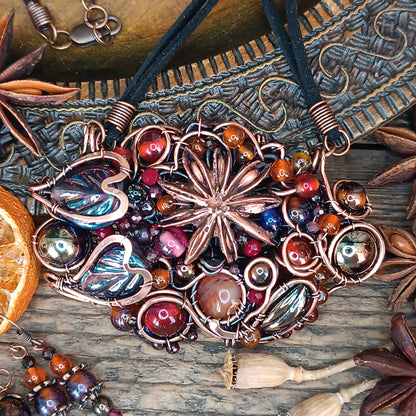 Beaded statement necklace and earrings.