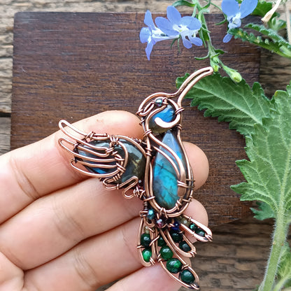 Blue and green hummingbird pin/brooch