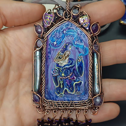 "Tiny magician". Wearable art necklace.