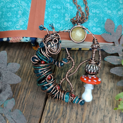 Blue caterpillar necklace
