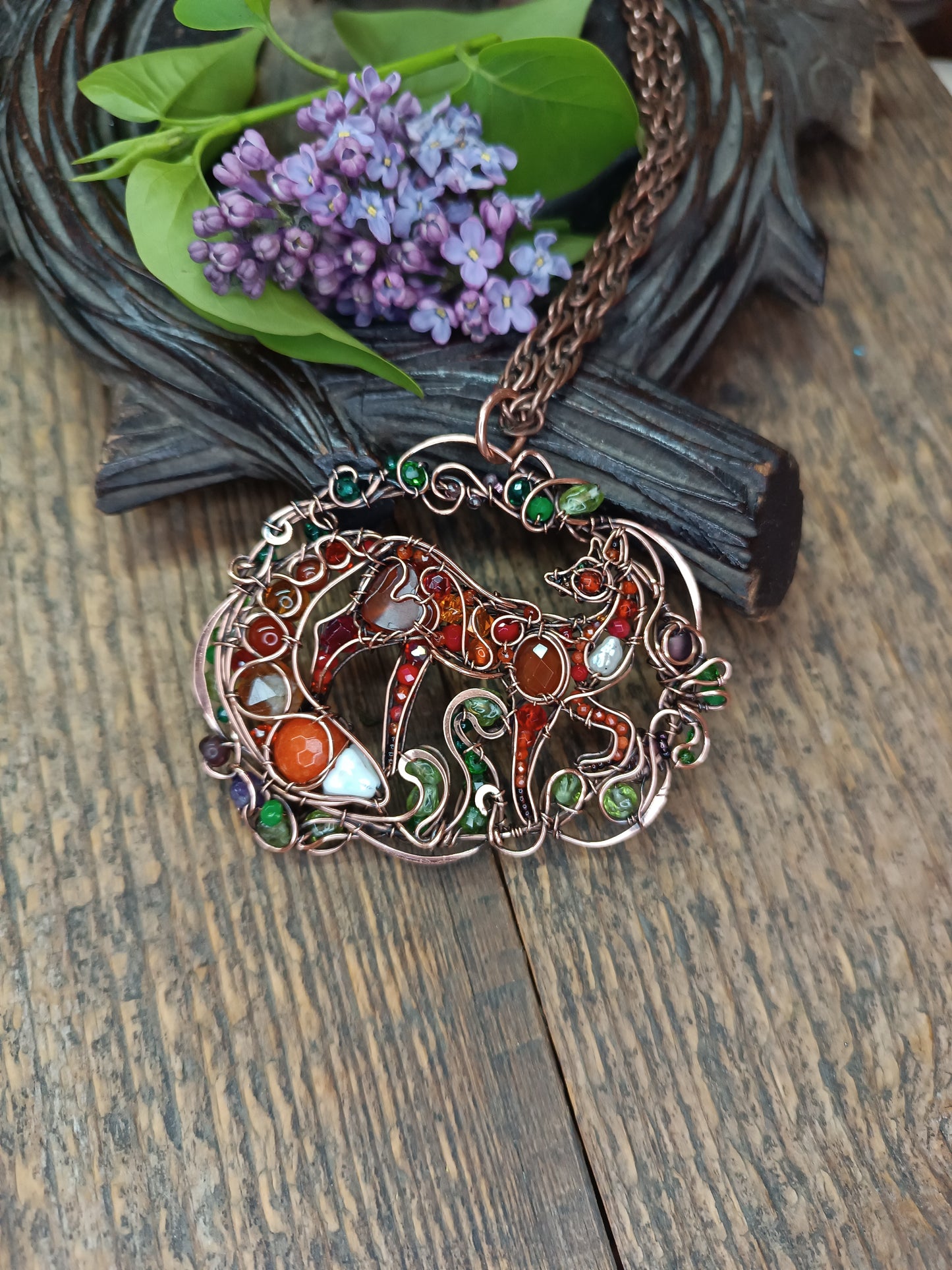 A day in the forest. Fairy tale fox necklace.