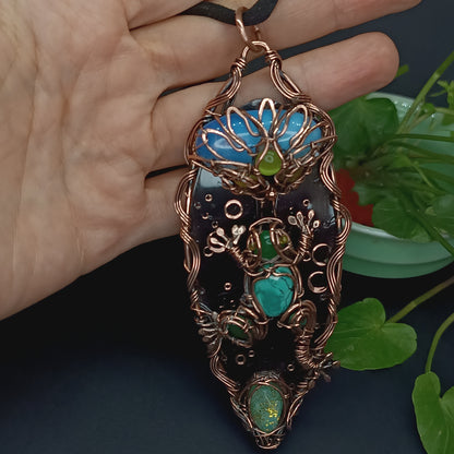 Frog and water lily necklace