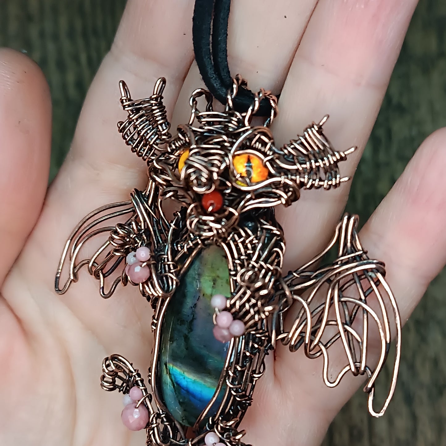 Little drago with rainbow tummy. Necklace.