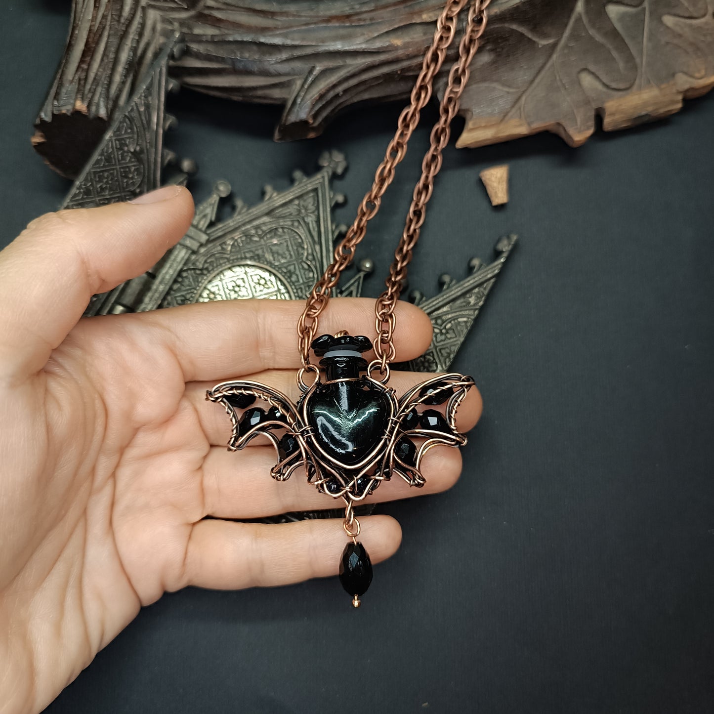 Bat vial necklace