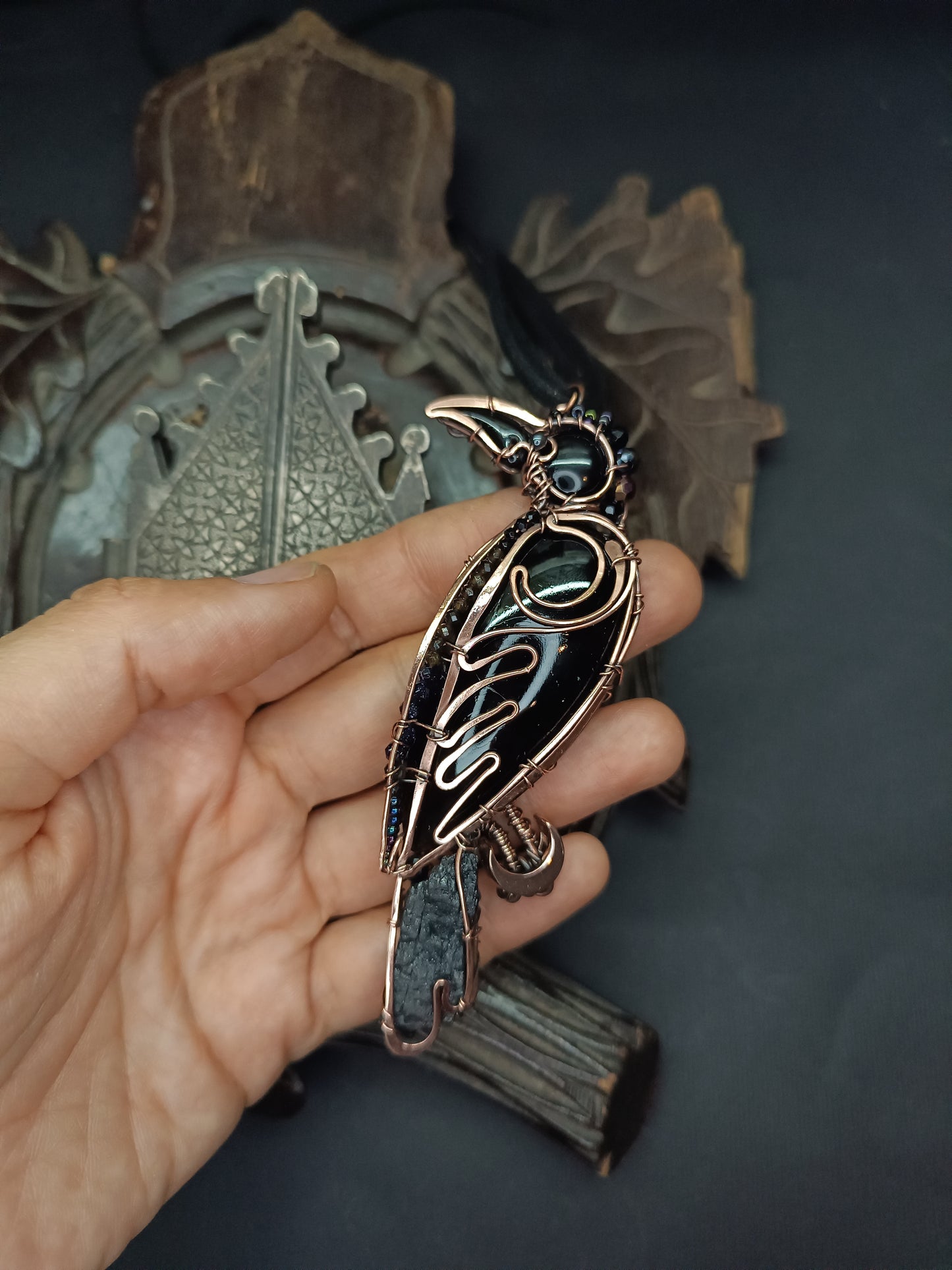 Midnight keeper. Raven necklace