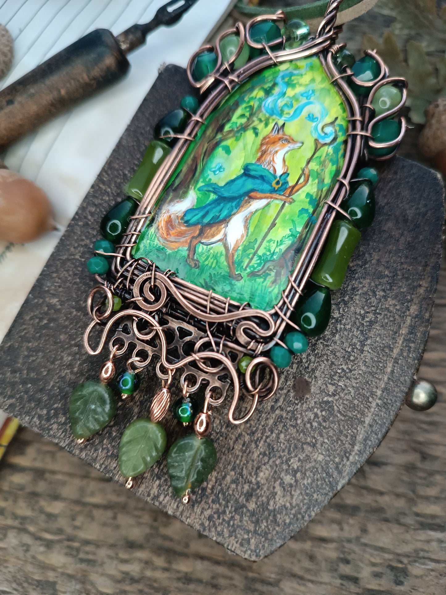 "Forest shaman"🌿🦊Wearable art necklace.