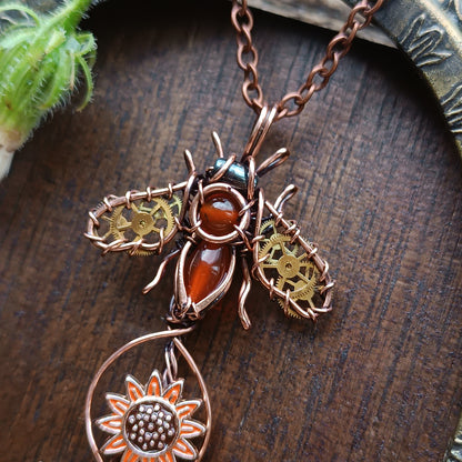 Sunflower bee pendant