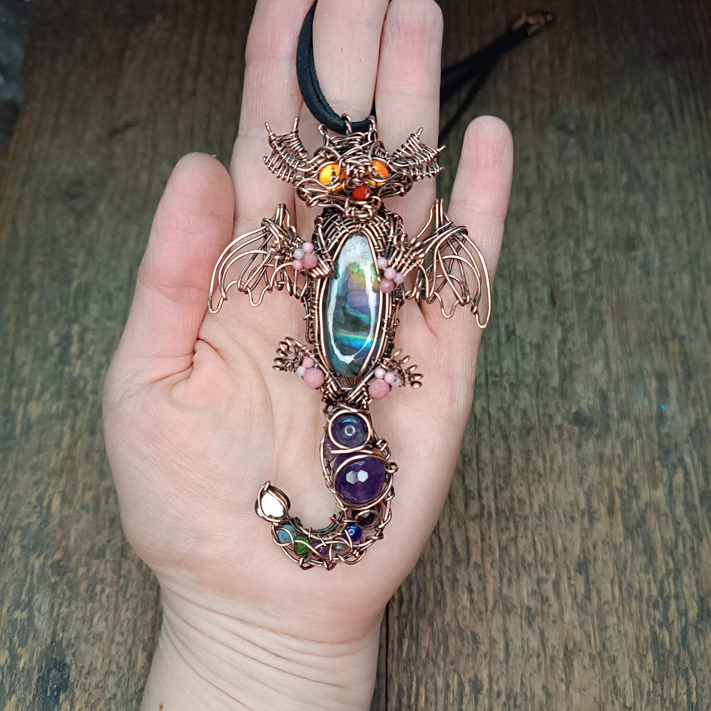 Little drago with rainbow tummy. Necklace.