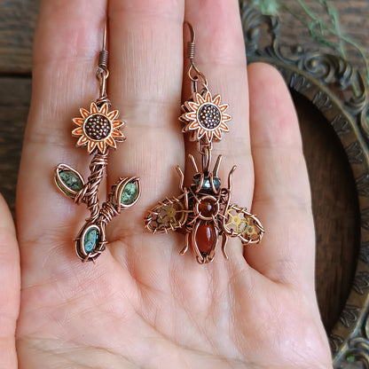 Sunflower honey bee earrings