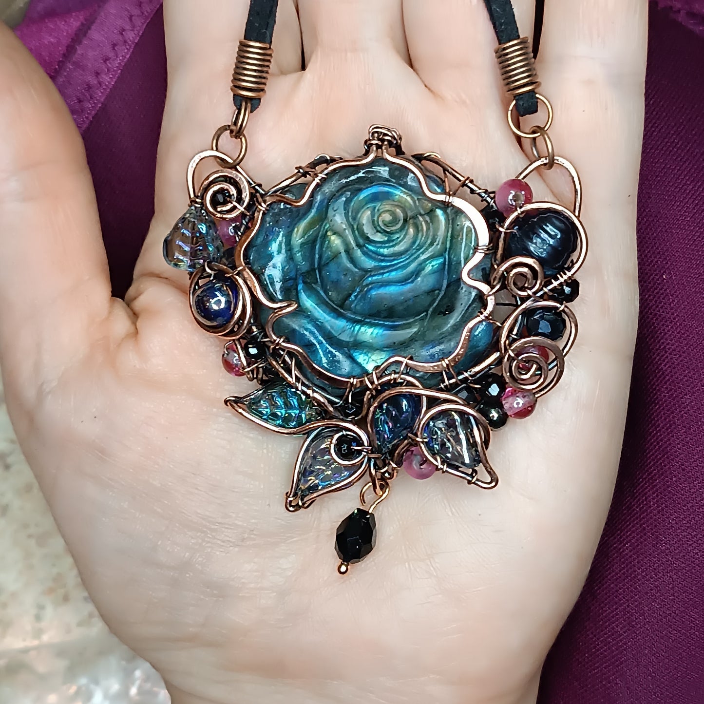 For Cindy. Blue rose necklace