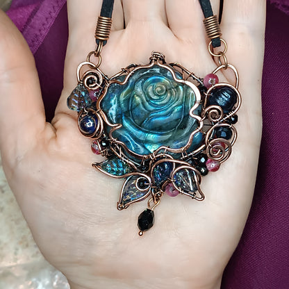 For Cindy. Blue rose necklace