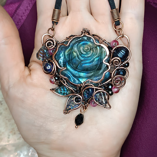 For Cindy. Blue rose necklace