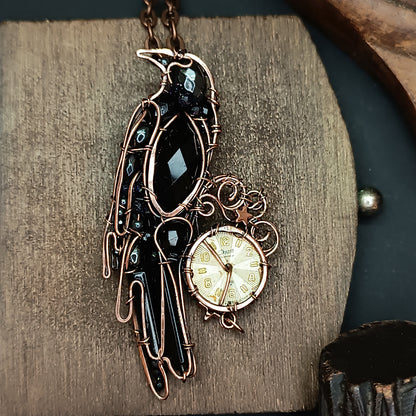 Raven and clock necklace 🐦‍⬛🕦