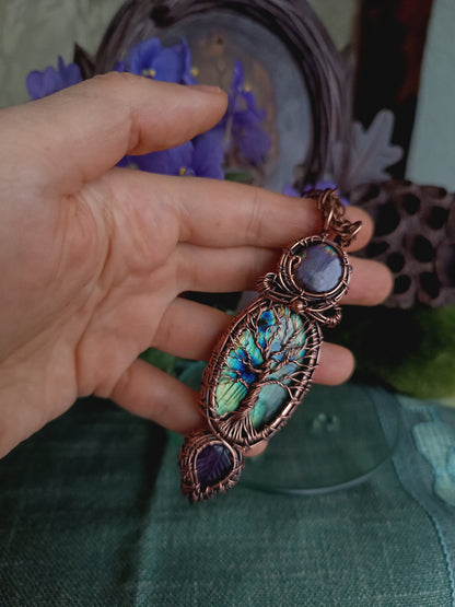 Magical reversible wire wrapped copper tree of life necklace.