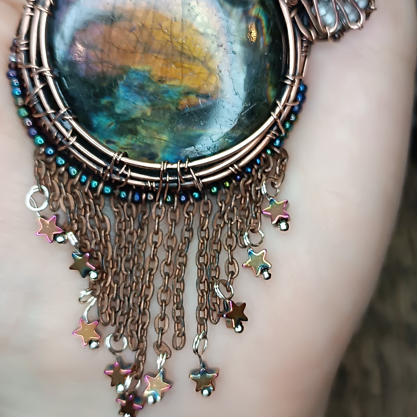Owl over the sunset moon necklace