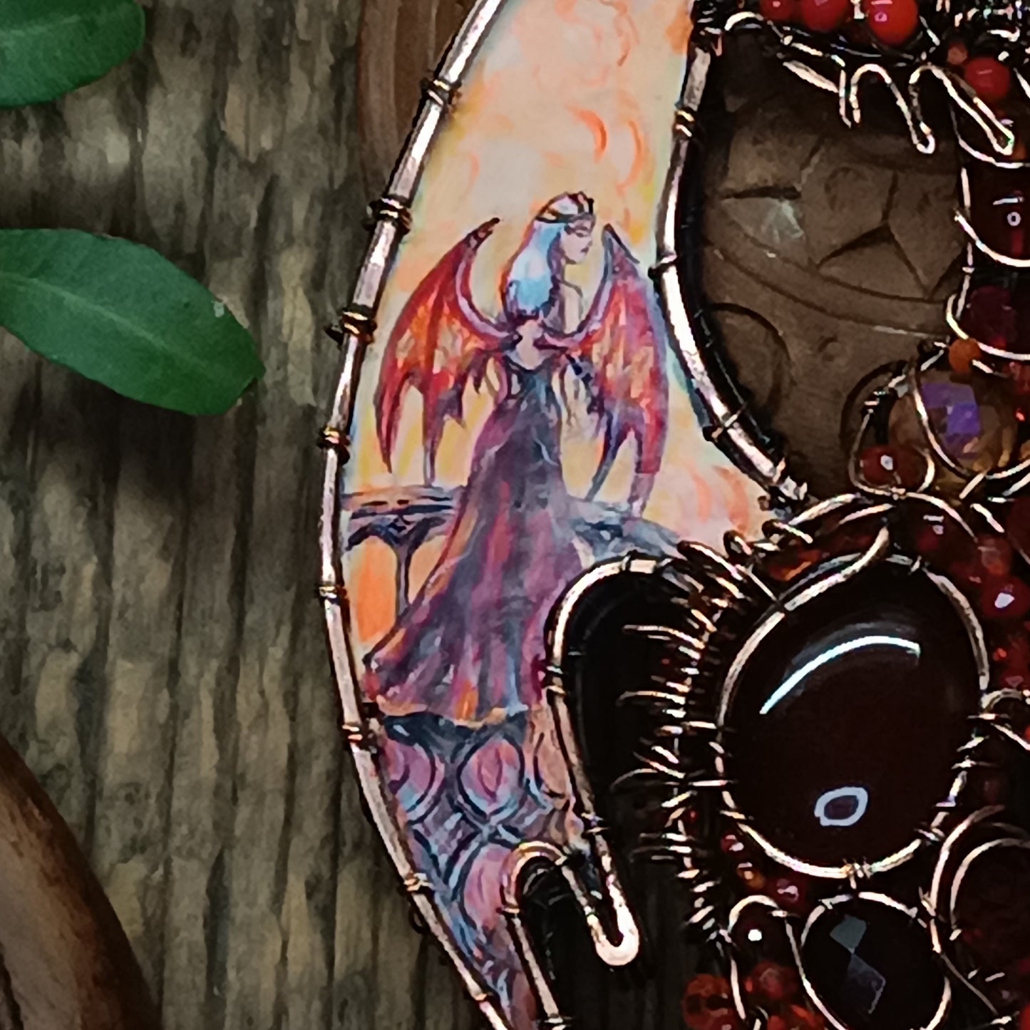 The ballad of Red dragon and his love. Wearable art necklace.