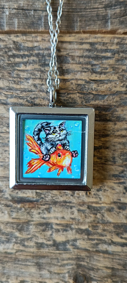 Kitty and Koi miniature pendant