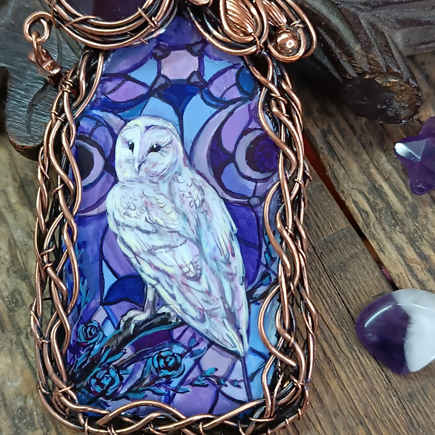 Stained glass windows owls necklace 🦉 Reversible.
