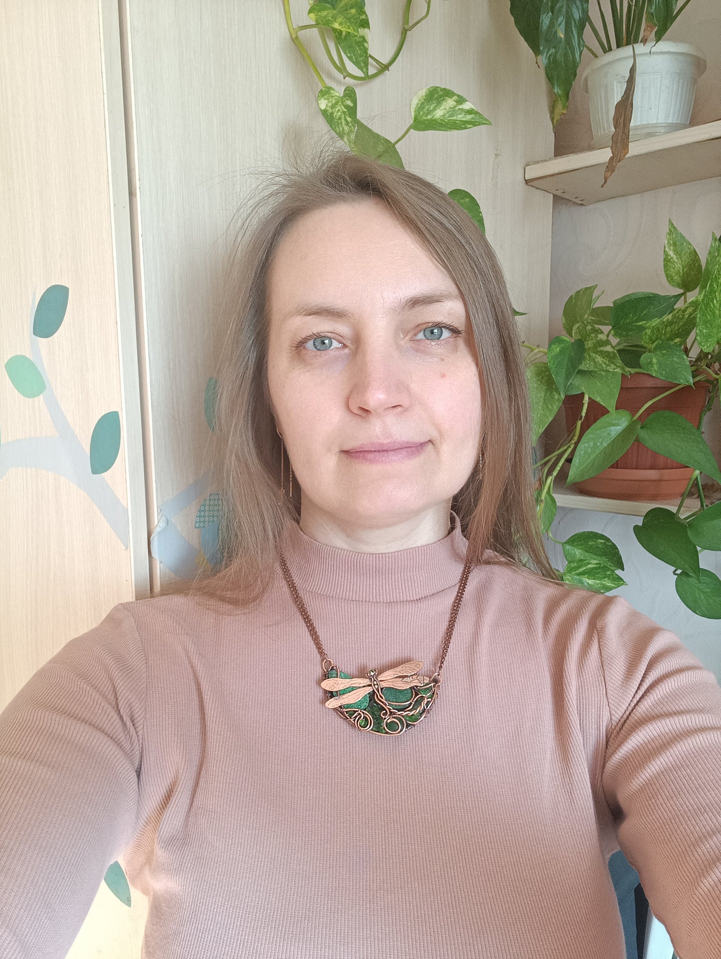 For Cheryl. Green dragonfly necklace.