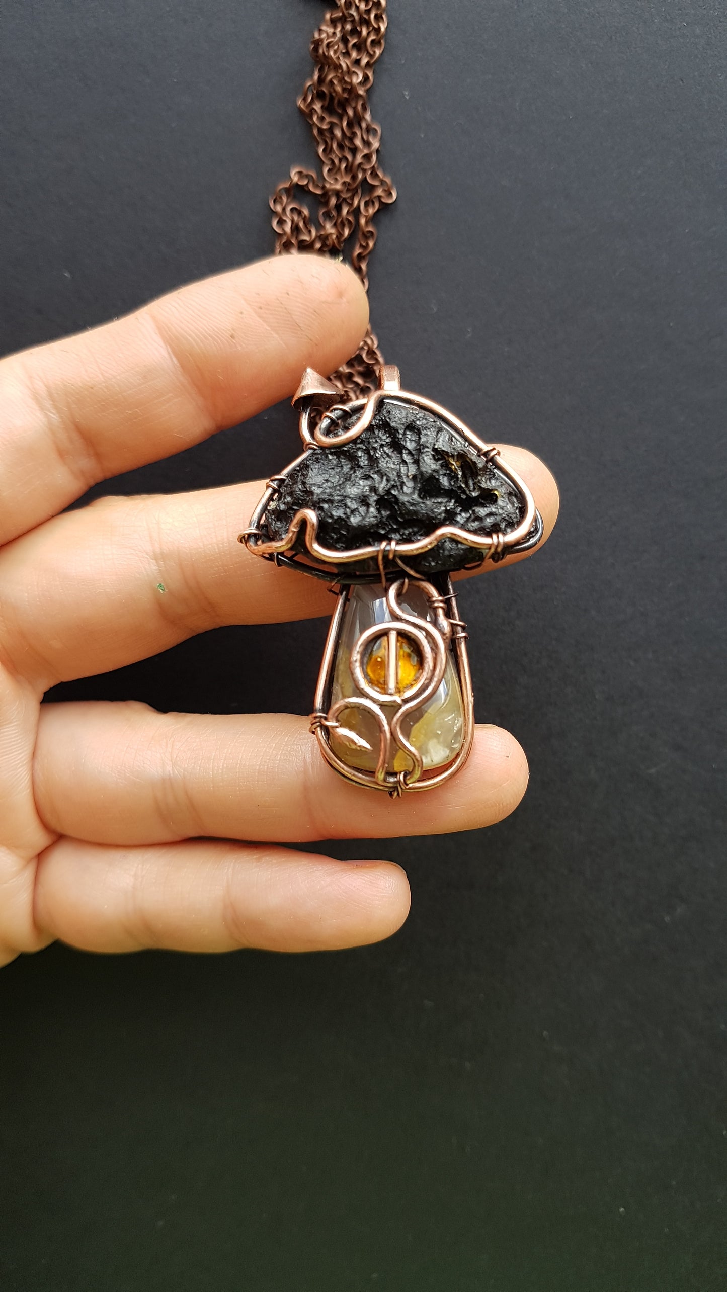 Mushroom fairy house pendant.