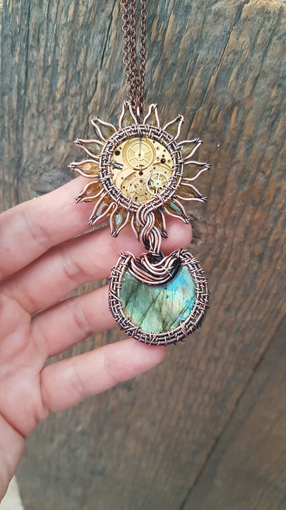 Magic sunflower in a moon pot. pendant